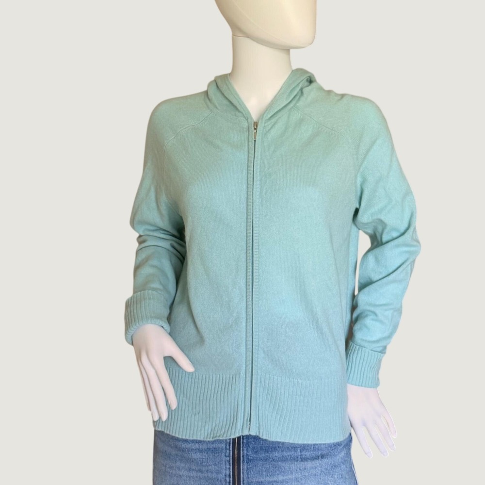 Apt. 9 Womens Mint Green 100% Cashmere Full Zip Hooded Sweater Size Large